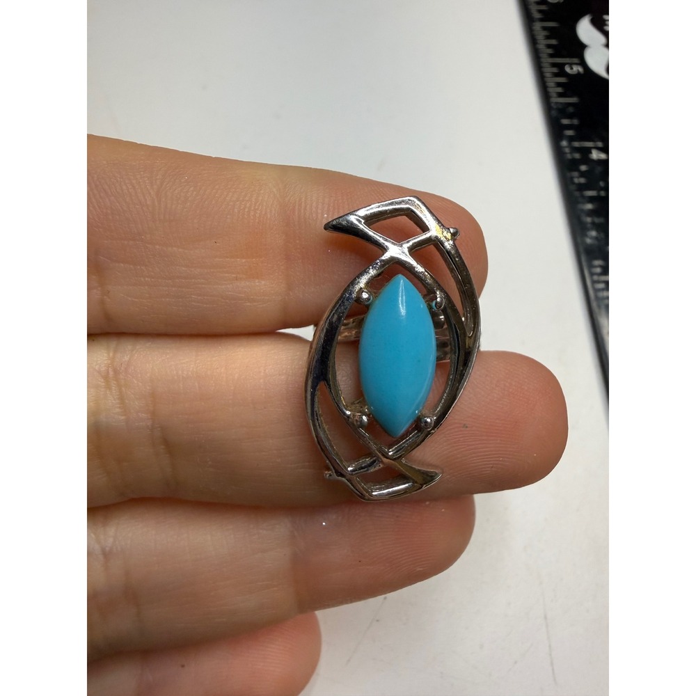 Sarah Coventry Turquoise Blue Cabochon Silver Tone Adjustable Ring Vintage